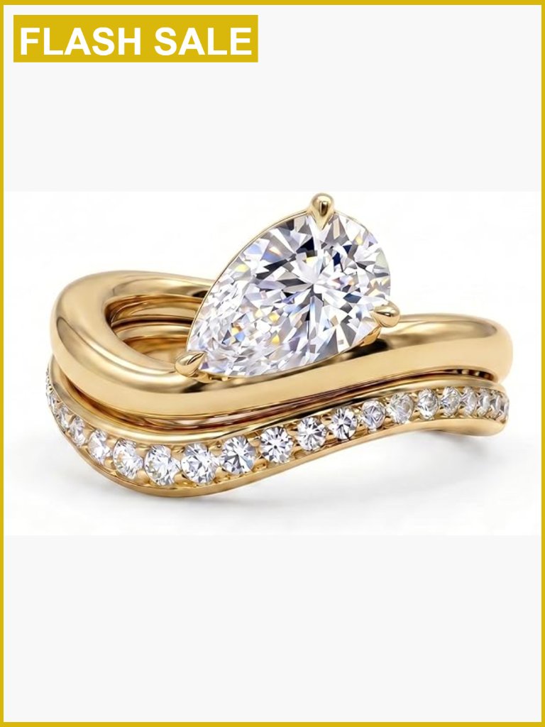 2pcs Stackable Engagement Rings Set Wave Design Cz Wedding Bands
